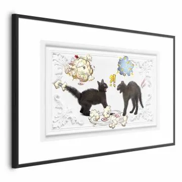Plakat Kocia kłótnia 30x21 cm z ramą czarną z marginesem
