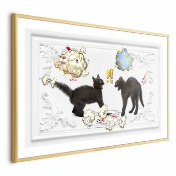 Plakat Kocia kłótnia 30x21 cm z ramą złotą bez marginesu