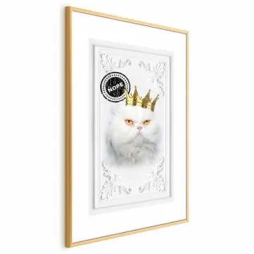 Plakat Król kot 21x30 cm z ramą złotą z marginesem