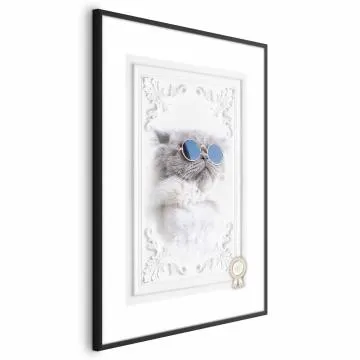 Plakat Kot w okularach 40x60 cm z ramą czarną z marginesem