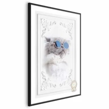 Plakat Kot w okularach 29,7x42 cm z ramą czarną bez marginesu