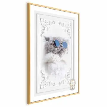 Plakat Kot w okularach 60x90 cm z ramą złotą bez marginesu