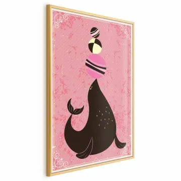 Plakat Foka 21x30 cm z ramą złotą bez marginesu