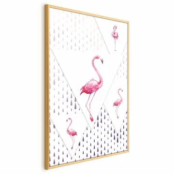 Plakat Rodzina flamingów 29,7x42 cm z ramą złotą bez marginesu