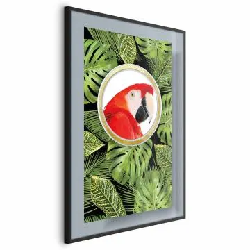 Plakat Papuga w dżungli 29,7x42 cm z ramą czarną bez marginesu