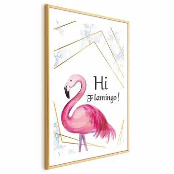 Plakat Hi flamingo 60x90 cm z ramą złotą z marginesem