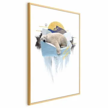 Plakat Niedźwiedź polarny 21x30 cm z ramą złotą bez marginesu