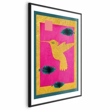 Plakat złotą koliber 60x90 cm z ramą czarną z marginesem