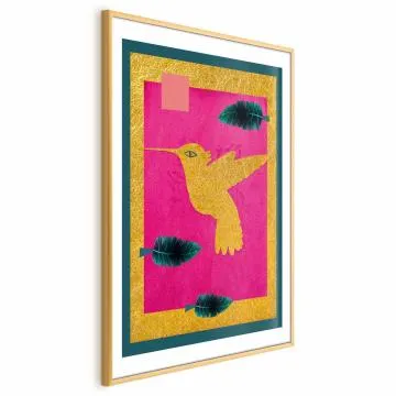 Plakat złotą koliber 29,7x42 cm z ramą złotą z marginesem