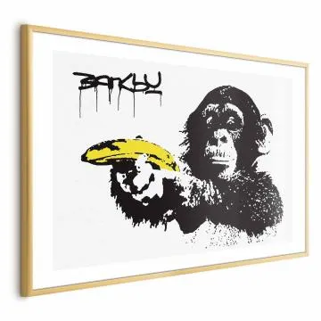 Plakat Bananowy pistolet 30x21 cm z ramą złotą z marginesem