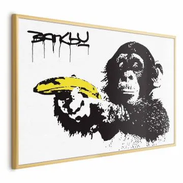 Plakat Bananowy pistolet 90x60 cm z ramą złotą bez marginesu