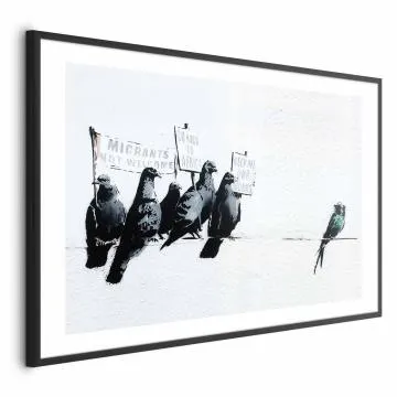 Plakat Ksenofobiczne gołębie 30x21 cm z ramą czarną z marginesem