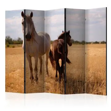 Parawan dwustronny Zwierzęta 225x172 cm 5-częściowy beżowy