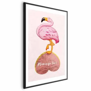 Plakat Zakochany flaming 29,7x42 cm z ramą czarną z marginesem