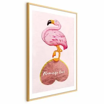 Plakat Zakochany flaming 29,7x42 cm z ramą złotą z marginesem