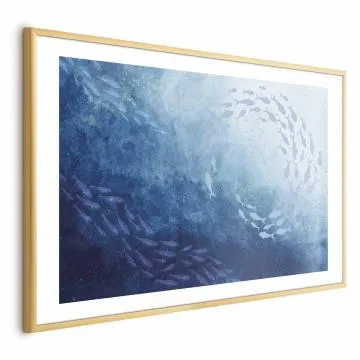 Plakat Morska toń 30x21 cm z ramą złotą z marginesem