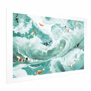 Plakat Ryby i fale 90x60 cm bez ramy z marginesem