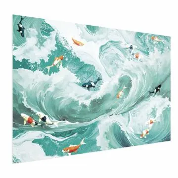 Plakat Ryby i fale 42x29,7 cm bez ramy bez marginesu