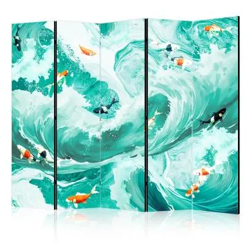 Parawan jednostronny Zwierzęta 225x172 cm 5-częściowy turkusowy