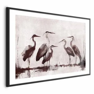 Plakat Malowane czaple 30x21 cm z ramą czarną z marginesem
