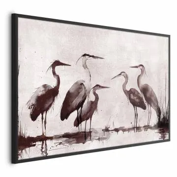 Plakat Malowane czaple 90x60 cm z ramą czarną bez marginesu