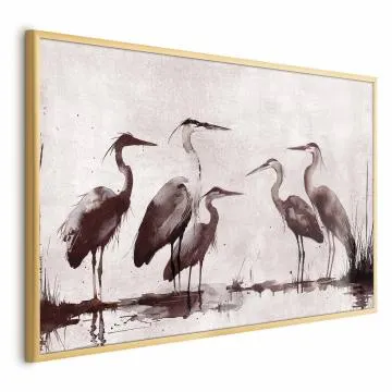 Plakat Malowane czaple 60x40 cm z ramą złotą bez marginesu