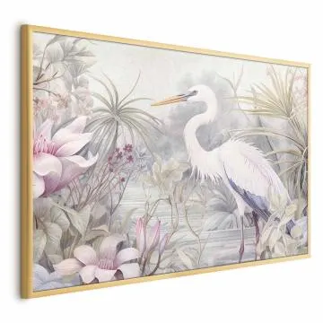 Plakat Czapla 90x60 cm z ramą złotą bez marginesu