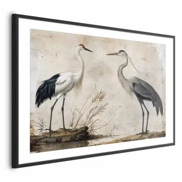 Plakat Ptaki z ryciny 60x40 cm z ramą czarną z marginesem