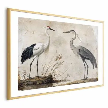 Plakat Ptaki z ryciny 60x40 cm z ramą złotą z marginesem