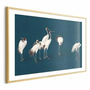 Plakat Wieczór nad stawem 60x40 cm z ramą złotą z marginesem