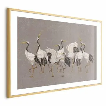 Plakat Taniec żurawi 30x21 cm z ramą złotą z marginesem