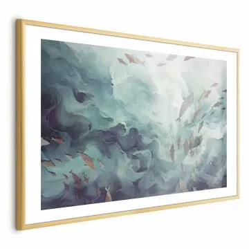 Plakat Ryby w oceanie 30x21 cm z ramą złotą z marginesem