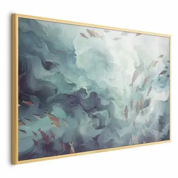 Plakat Ryby w oceanie 42x29,7 cm z ramą złotą bez marginesu