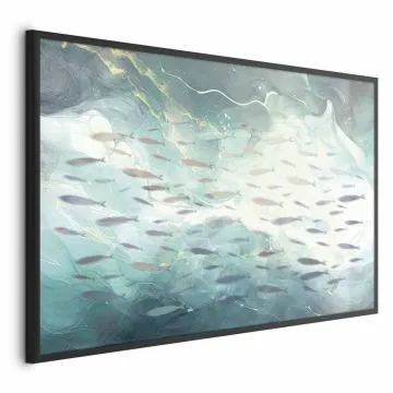 Plakat Ławica ryb 90x60 cm z ramą czarną bez marginesu