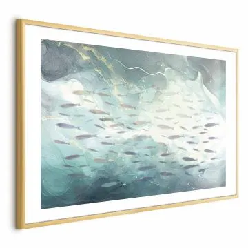Plakat Ławica ryb 42x29,7 cm z ramą złotą z marginesem