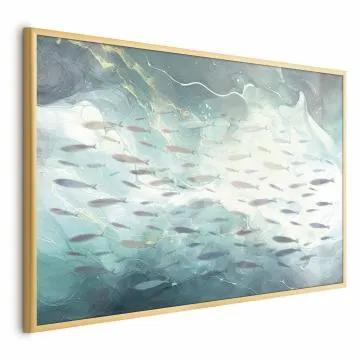 Plakat Ławica ryb 30x21 cm z ramą złotą bez marginesu