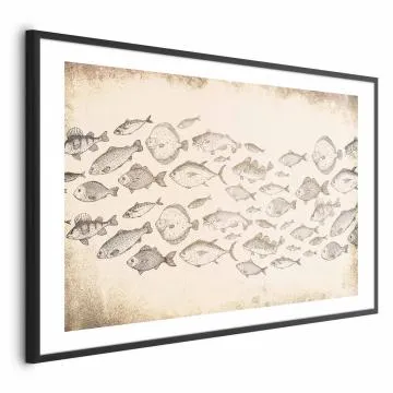 Plakat Subtelne rybki 90x60 cm z ramą czarną z marginesem