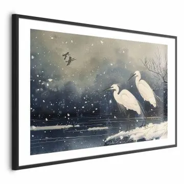 Plakat Czaple nad stawem 90x60 cm z ramą czarną z marginesem