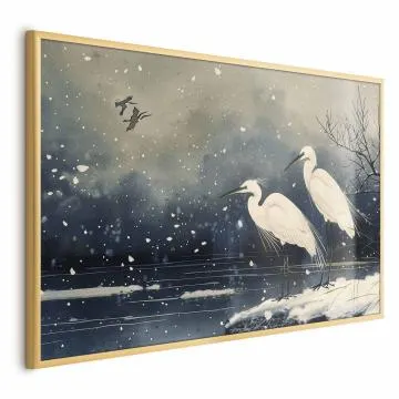 Plakat Czaple nad stawem 90x60 cm z ramą złotą bez marginesu