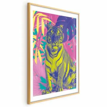 Plakat Kolorowy tygrys 40x60 cm z ramą złotą z marginesem