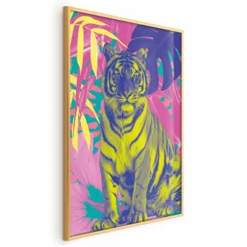 Plakat Kolorowy tygrys 40x60 cm z ramą złotą bez marginesu