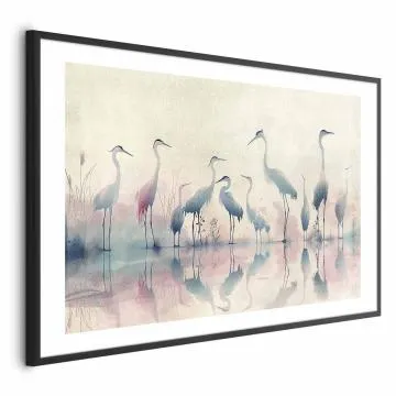 Plakat Ptaki nad jeziorem 30x21 cm z ramą czarną z marginesem