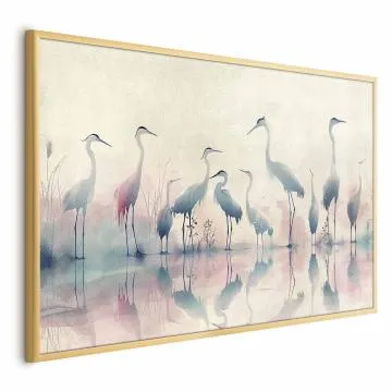 Plakat Ptaki nad jeziorem 30x21 cm z ramą złotą bez marginesu
