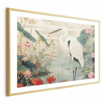 Plakat Nad azjatyckim stawem 60x40 cm z ramą złotą z marginesem