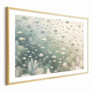 Plakat Morski świat 90x60 cm z ramą złotą z marginesem