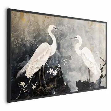 Plakat Czaple i kwiat wiśni 42x29,7 cm z ramą czarną bez marginesu