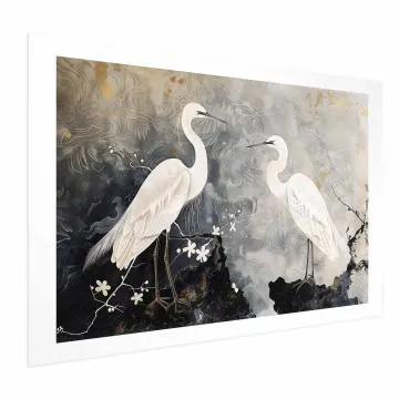 Plakat Czaple i kwiat wiśni 90x60 cm bez ramy z marginesem