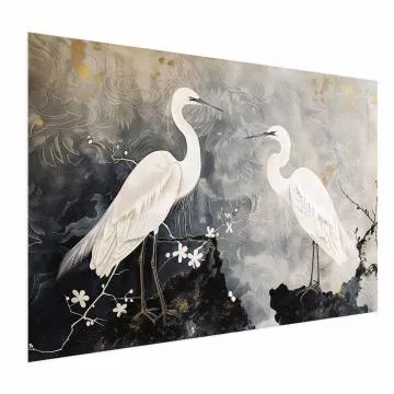 Plakat Czaple i kwiat wiśni 90x60 cm bez ramy bez marginesu