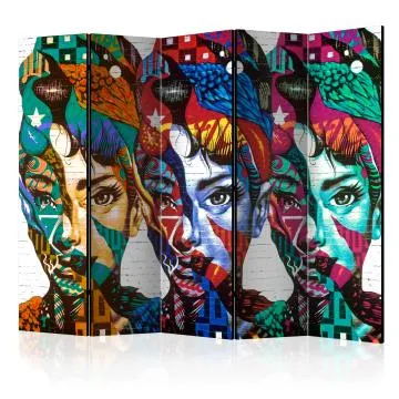 Parawan jednostronny Ludzie 225x172 cm 5-częściowy wielokolorowy