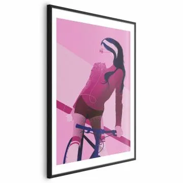 Plakat Kobieta na rowerze 21x30 cm z ramą czarną z marginesem